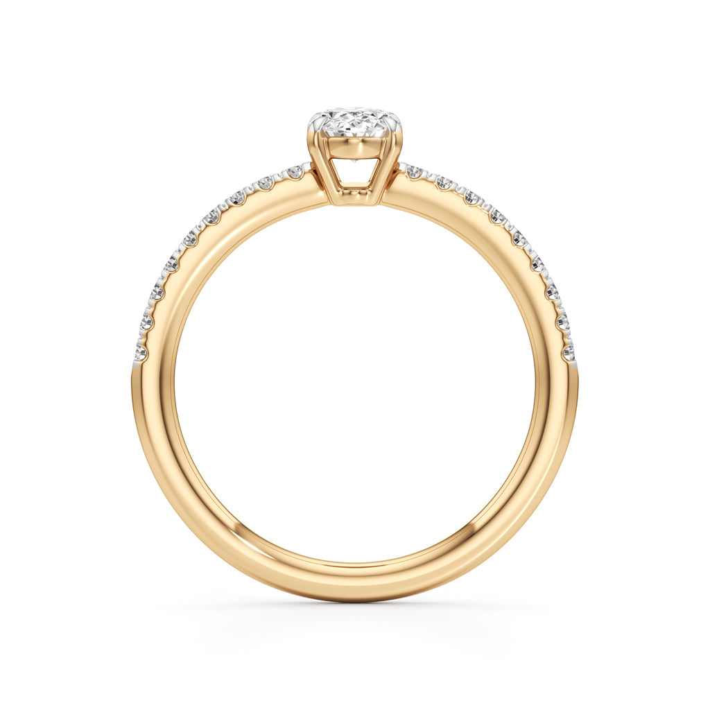 925 Silver Oval Cut Diamond Ring with 18K Gold Plated  Pave Band Solitaire Engagement Ring