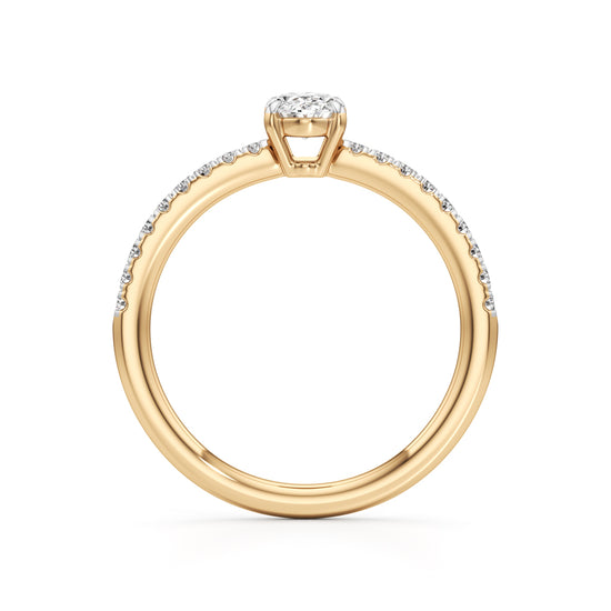 925 Silver Oval Cut Diamond Ring with 18K Gold Plated  Pave Band Solitaire Engagement Ring