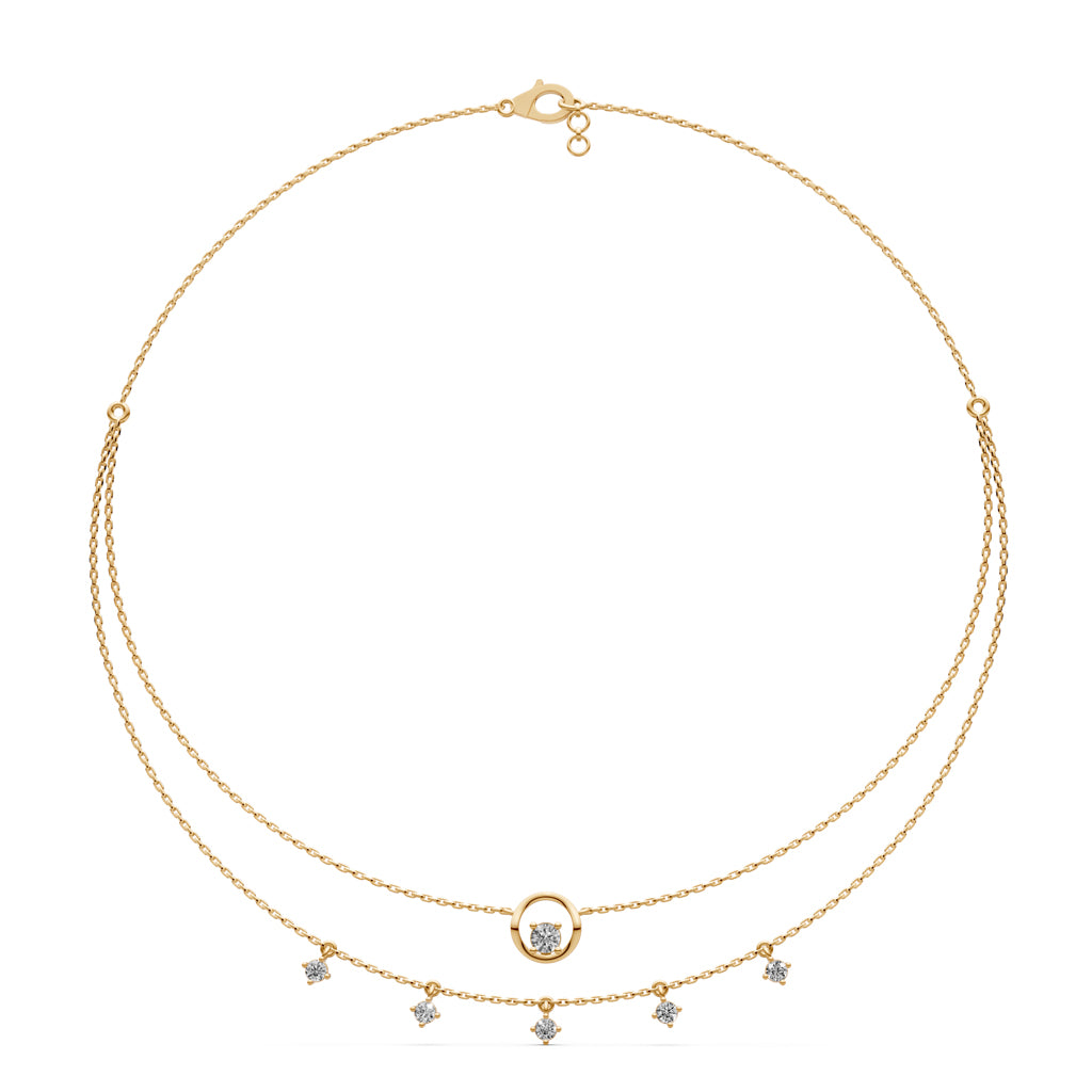 Celestial DoubleLayered 925 Silver 18k Gold Plated Solitaire Droplet Necklace