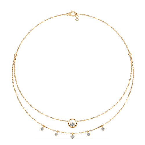 Celestial DoubleLayered 925 Silver 18k Gold Plated Solitaire Droplet Necklace