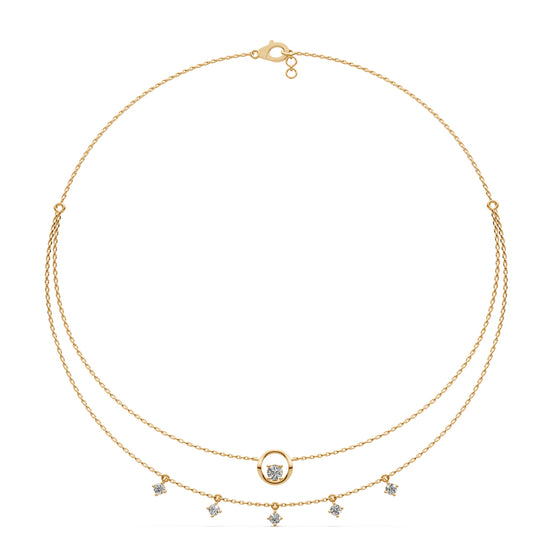 Celestial DoubleLayered 925 Silver 18k Gold Plated Solitaire Droplet Necklace