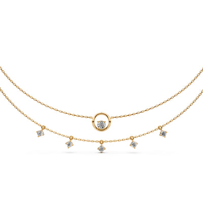 Celestial DoubleLayered 925 Silver 18k Gold Plated Solitaire Droplet Necklace