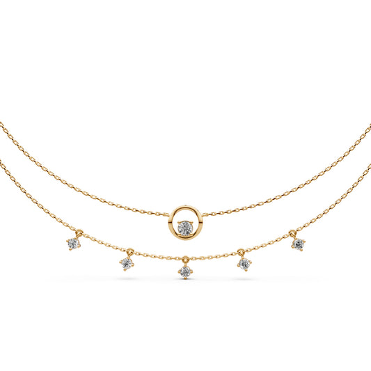 Celestial DoubleLayered 925 Silver 18k Gold Plated Solitaire Droplet Necklace
