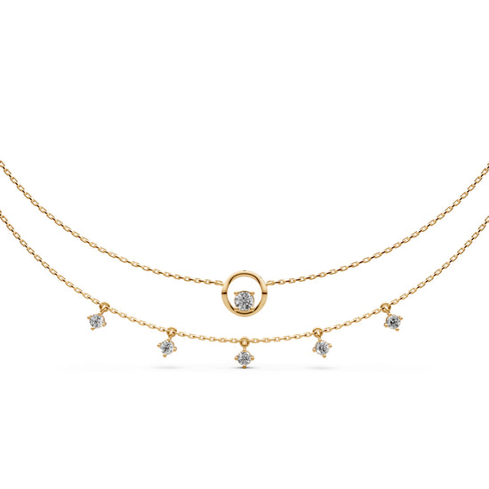 Celestial DoubleLayered 925 Silver 18k Gold Plated Solitaire Droplet Necklace