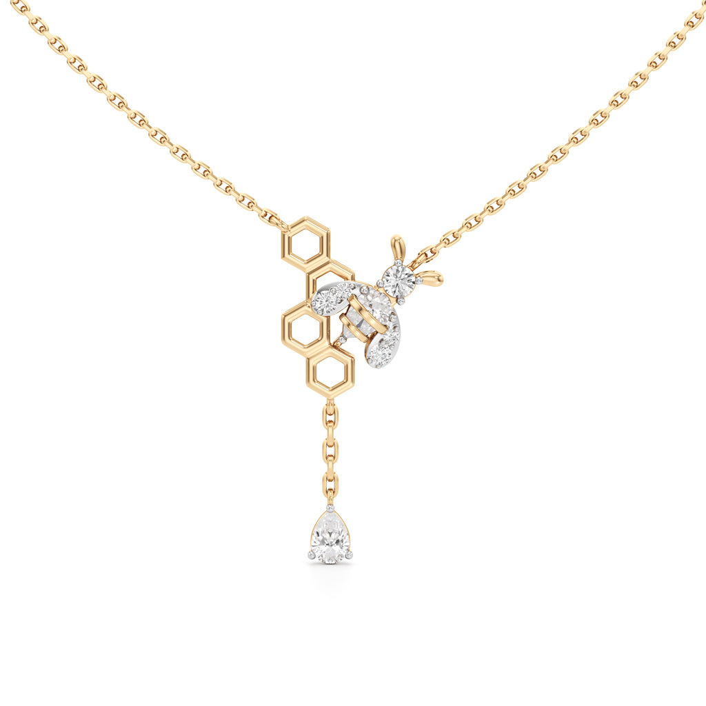 925 Silver 18k Gold Plated Honeybee  Hexagon Drop Pendant