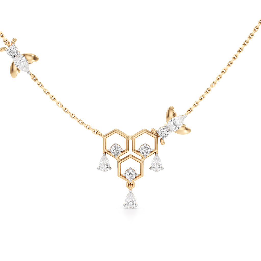 925 Silver 18k Gold Plated Honeycomb  Dual Bee Station Pendant