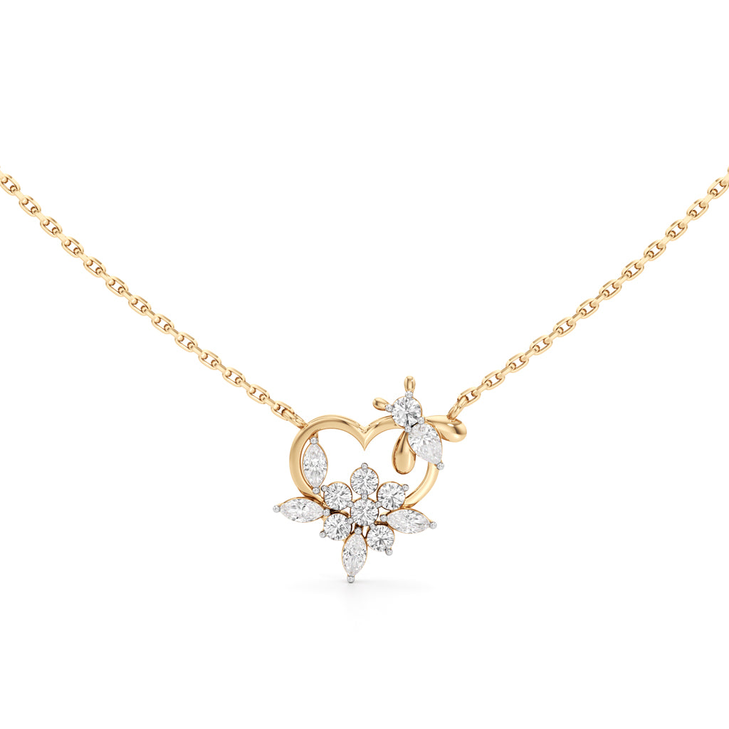 Floral Heart  Butterfly Pendant  925 Sterling Silver 18k Gold Vermeil Lab Grown Diamond