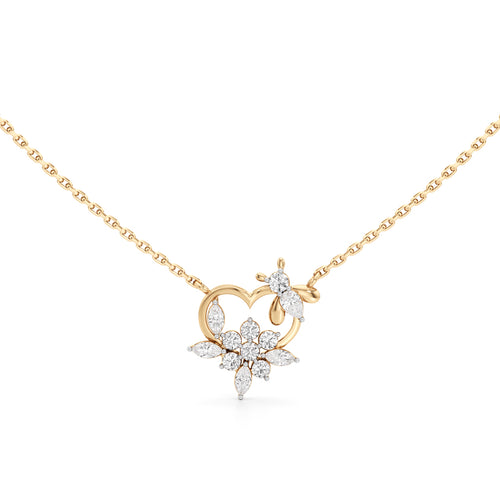 Floral Heart  Butterfly Pendant  925 Sterling Silver 18k Gold Vermeil Lab Grown Diamond
