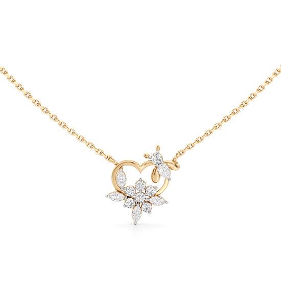 Floral Heart  Butterfly Pendant  925 Sterling Silver 18k Gold Vermeil Lab Grown Diamond