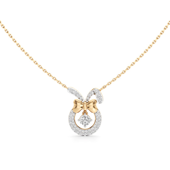 925 Silver 18k Gold Plated Whimsical Bunny Bow Dancing Stone Pendant