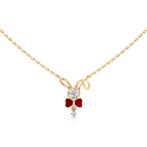 925 Silver 18k Gold Plated Ruby Red Bow Bunny Pendant