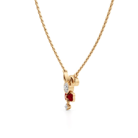 925 Silver 18k Gold Plated Ruby Red Bow Bunny Pendant