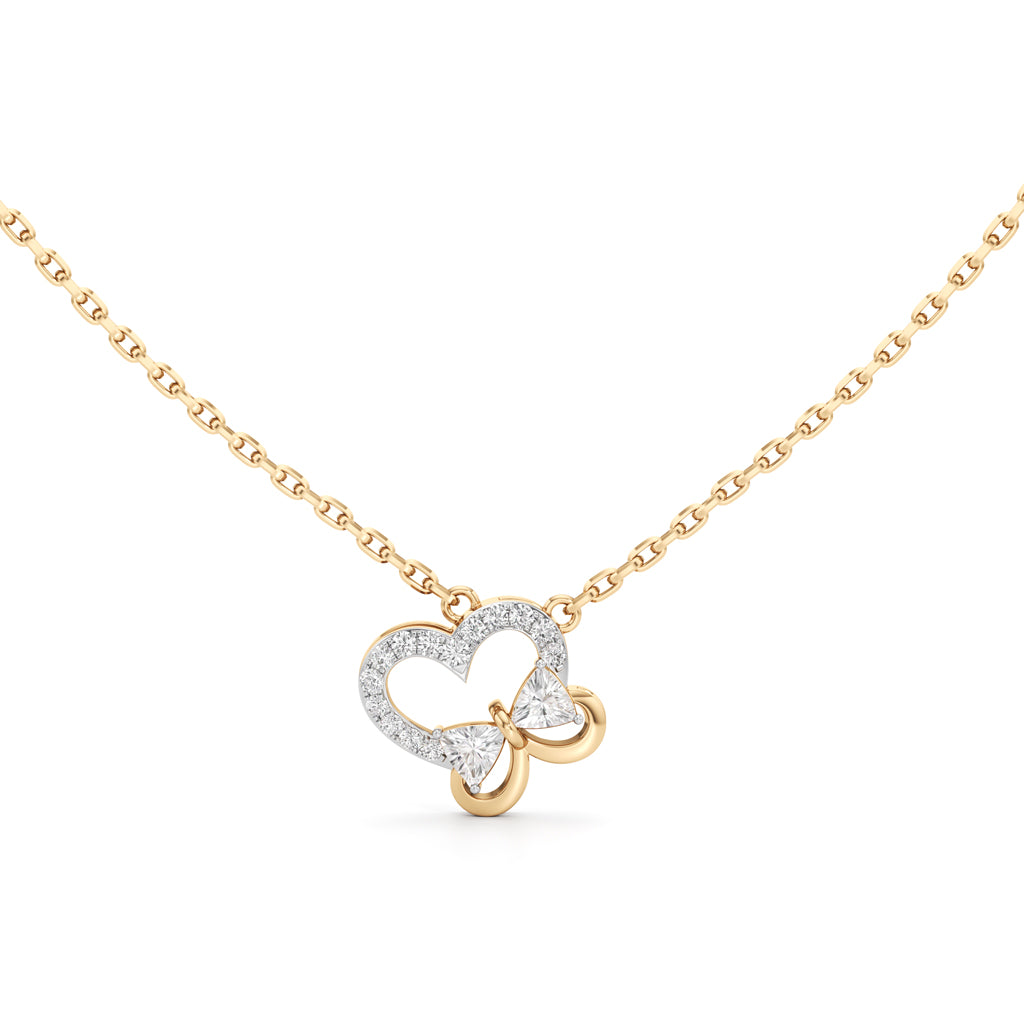 925 Silver 18k Gold Plated Butterfly Heart Pendant 