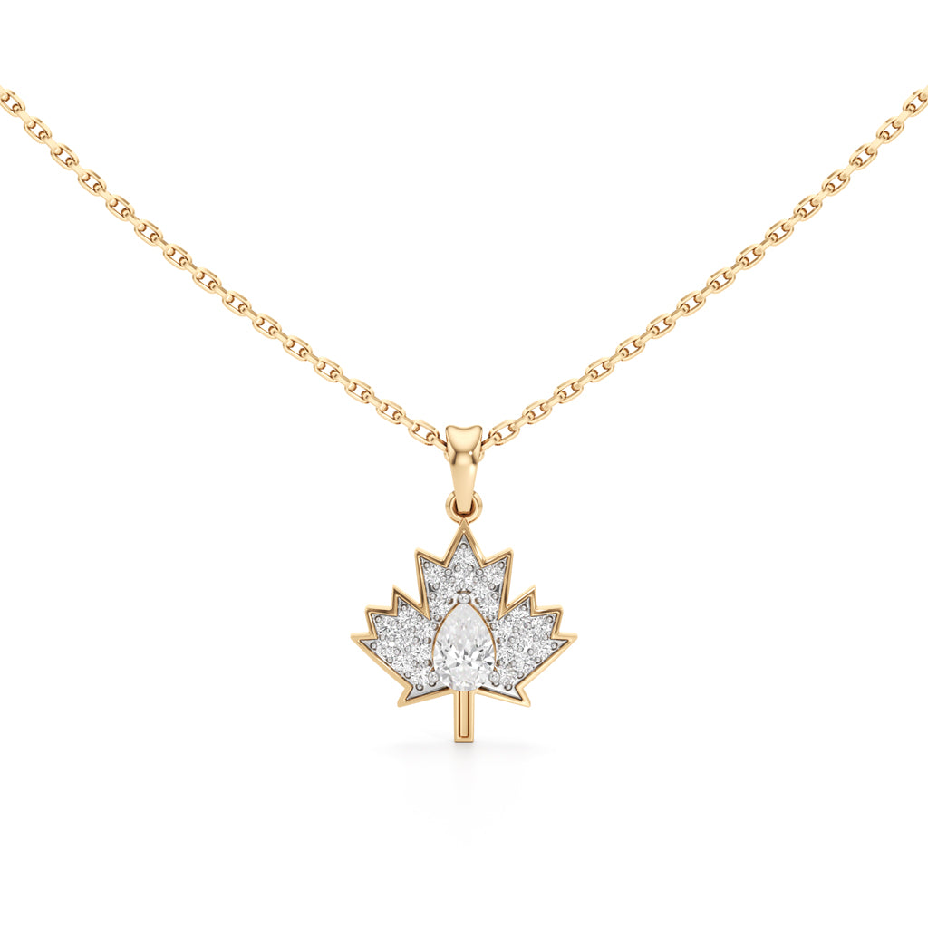 Radiant Maple Leaf Pendant  925 Sterling Silver 18k Gold Vermeil Lab Grown Diamond