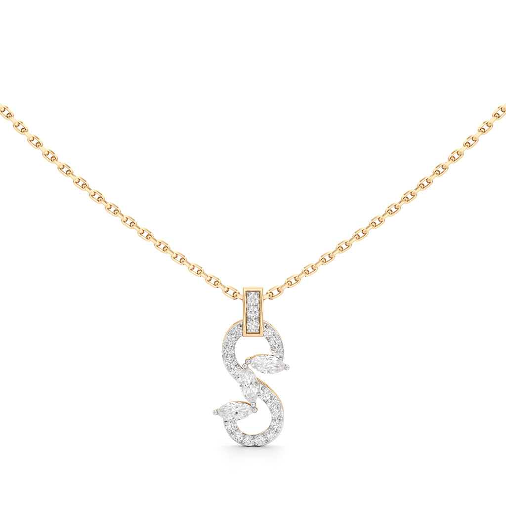 Serpentine Marquise Leaf Pendant  925 Sterling Silver 18k Gold Vermeil Lab Grown Diamond