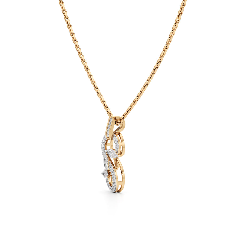 Serpentine Marquise Leaf Pendant  925 Sterling Silver 18k Gold Vermeil Lab Grown Diamond