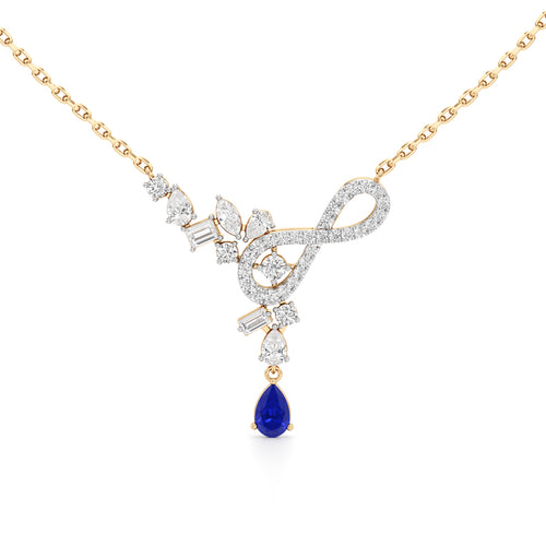 Elegant 925 Silver 18k Gold Plated Lab Grown Diamond  Blue Pear Sapphire Pendant 