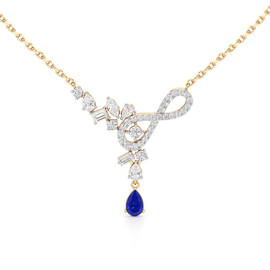 Elegant 925 Silver 18k Gold Plated Lab Grown Diamond  Blue Pear Sapphire Pendant 