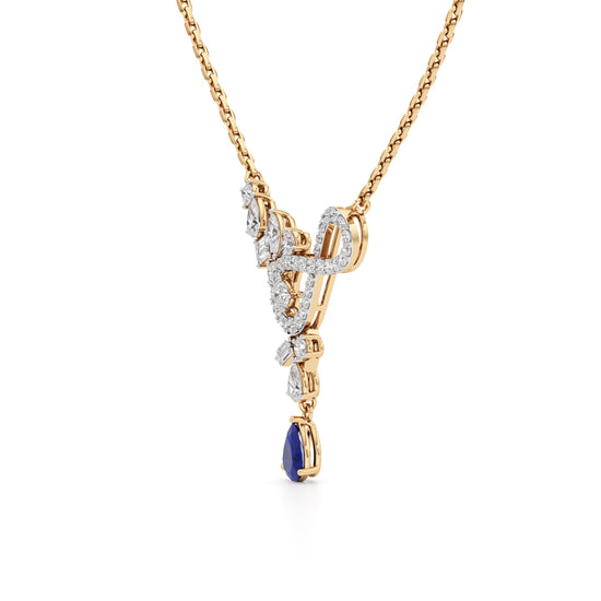 Elegant 925 Silver 18k Gold Plated Lab Grown Diamond  Blue Pear Sapphire Pendant 