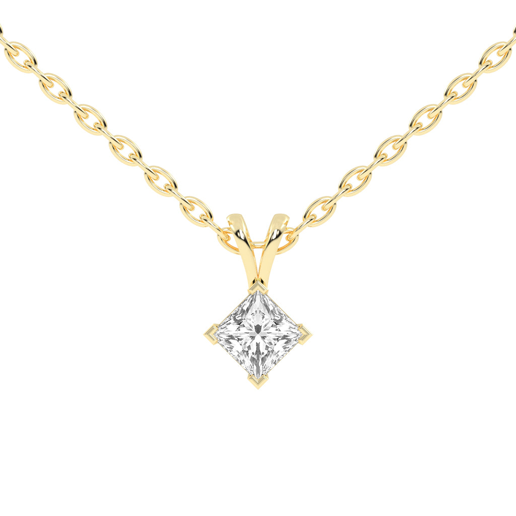 Classic PrincessCut 925 Silver 18k Gold Plated Solitaire Pendant Necklace
