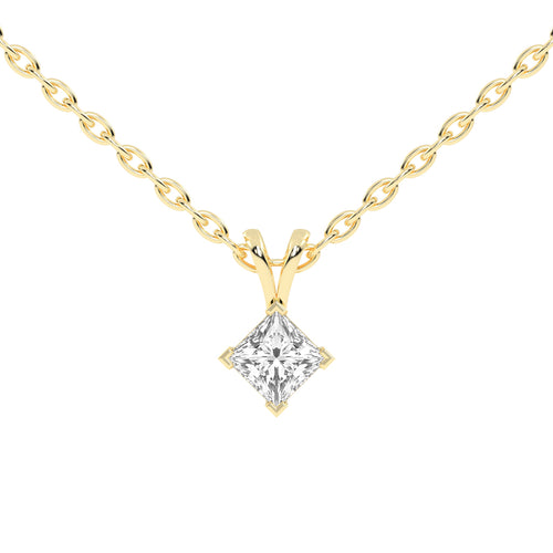 Classic PrincessCut 925 Silver 18k Gold Plated Solitaire Pendant Necklace