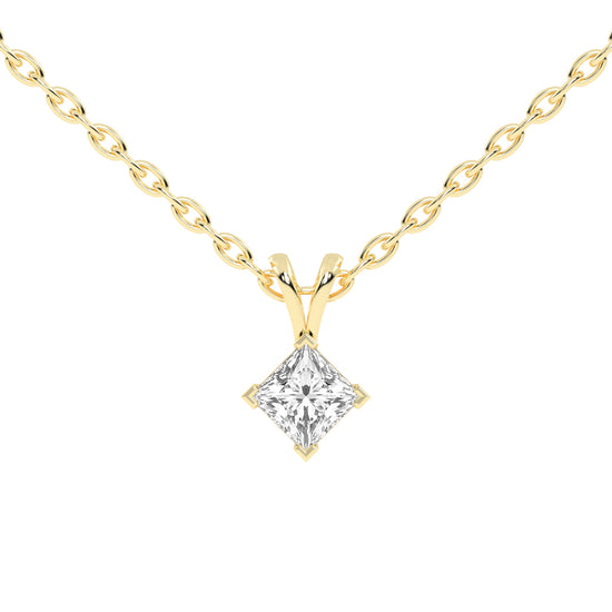 Classic PrincessCut 925 Silver 18k Gold Plated Solitaire Pendant Necklace
