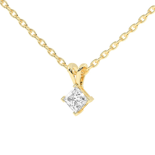 Classic PrincessCut 925 Silver 18k Gold Plated Solitaire Pendant Necklace