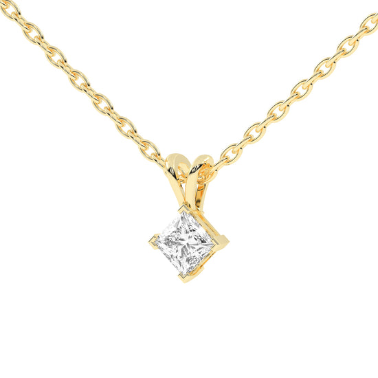 Classic PrincessCut 925 Silver 18k Gold Plated Solitaire Pendant Necklace