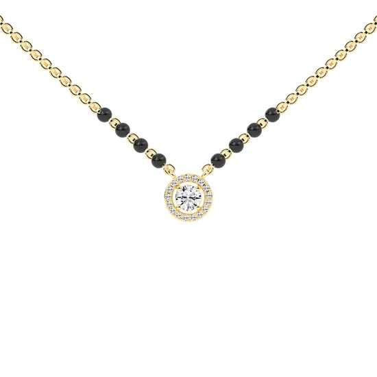 Classic 925 Silver  18k Gold Vermeil Halo Solitaire Mangalsutra Necklace with Black Beads