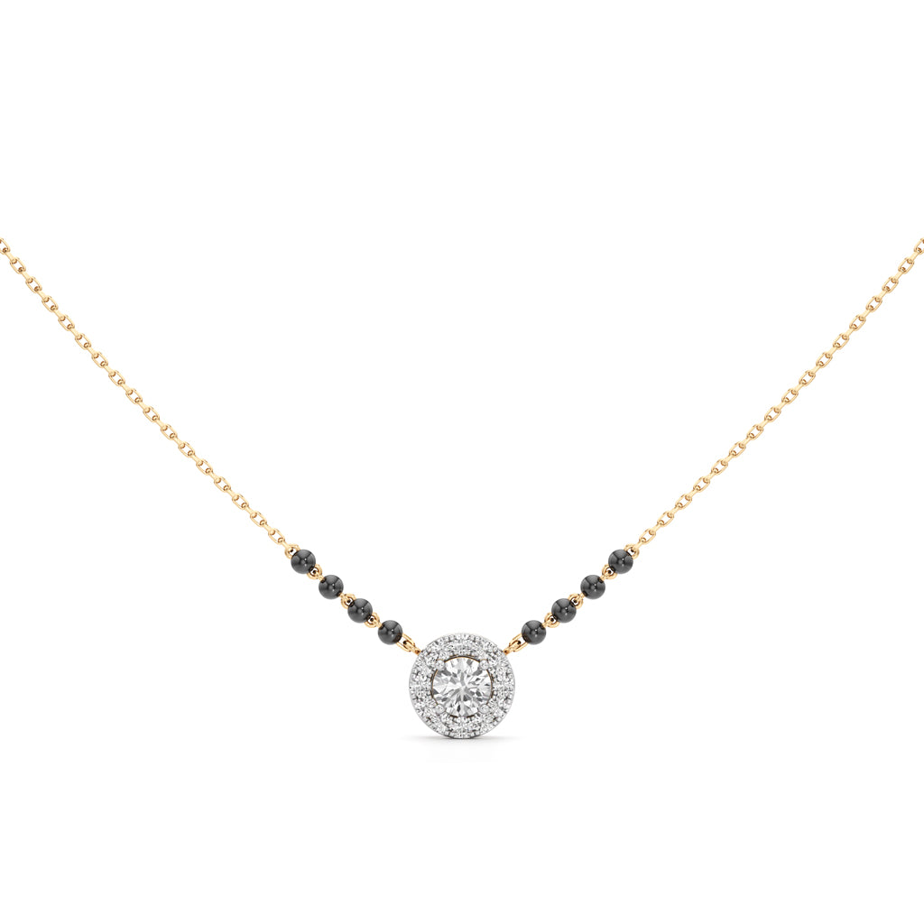 Classic Halo Solitaire 925 Silver 18k Gold Plated Mangalsutra Necklace
