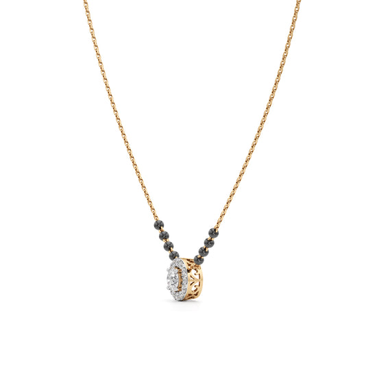 Classic Halo Solitaire 925 Silver 18k Gold Plated Mangalsutra Necklace
